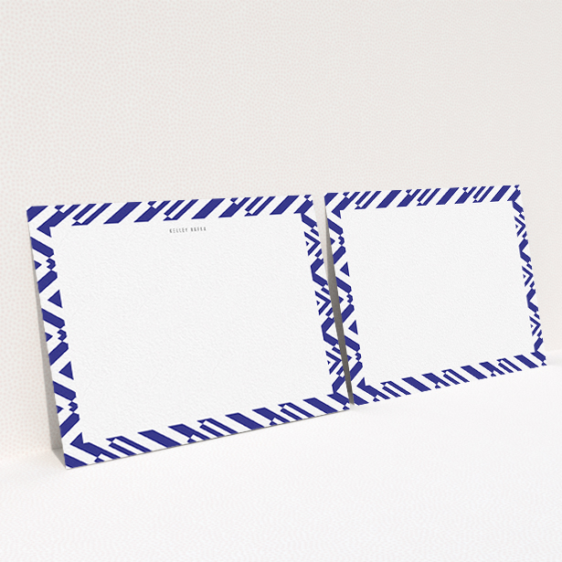 A men custom writing stationery design titled "Blue diamonds". It is an A6 card in a landscape orientation. "Blue diamonds" is available as a flat card, with tones of blue and white.