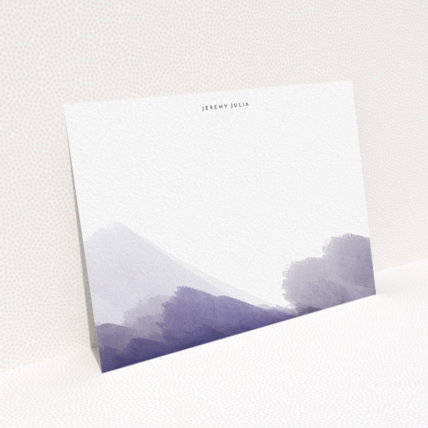 A men custom writing stationery design named "Blue smudge". It is an A6 card in a landscape orientation. "Blue smudge" is available as a flat card, with tones of blue and white.