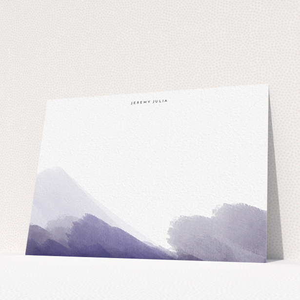 A men custom writing stationery design named "Blue smudge". It is an A6 card in a landscape orientation. "Blue smudge" is available as a flat card, with tones of blue and white.