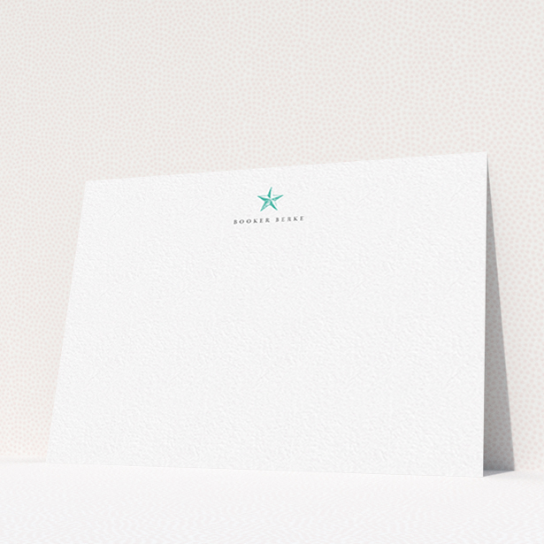 A men custom writing stationery called "North Star". It is an A6 card in a landscape orientation. "North Star" is available as a flat card, with tones of white and blue.