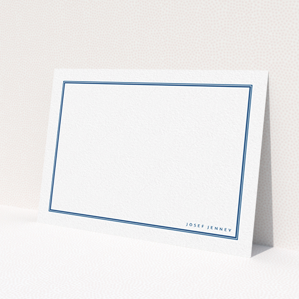 A men custom writing stationery design named 'Simple blue'. It is an A6 card in a landscape orientation. 'Simple blue' is available as a flat card, with tones of blue and white.