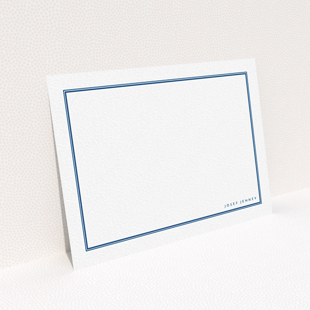 A men custom writing stationery design named "Simple blue". It is an A6 card in a landscape orientation. "Simple blue" is available as a flat card, with tones of blue and white.
