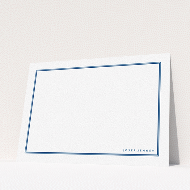 A men custom writing stationery design named "Simple blue". It is an A6 card in a landscape orientation. "Simple blue" is available as a flat card, with tones of blue and white.