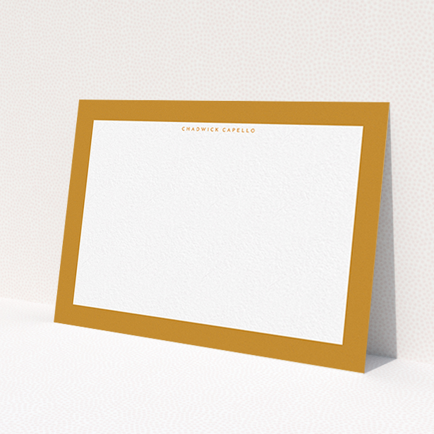 A men custom writing stationery template titled 'Striking orange '. It is an A6 card in a landscape orientation. 'Striking orange ' is available as a flat card, with tones of orange and white.