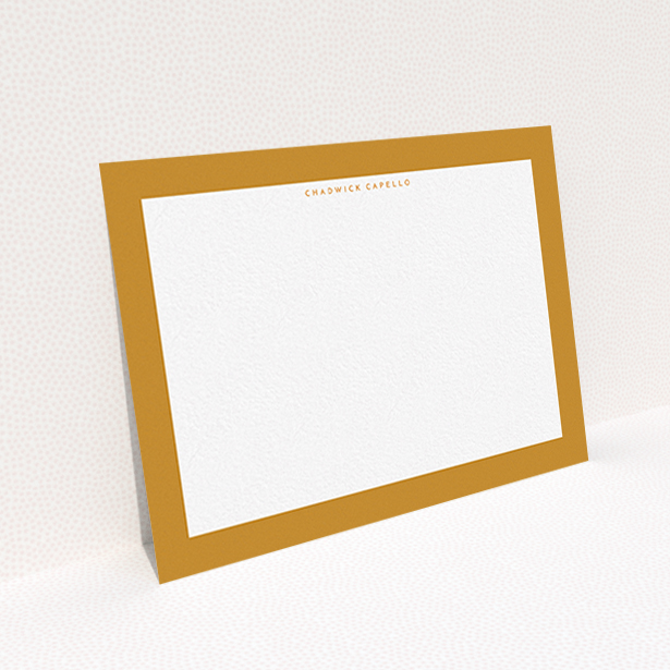 A men custom writing stationery template titled "Striking orange ". It is an A6 card in a landscape orientation. "Striking orange " is available as a flat card, with tones of orange and white.