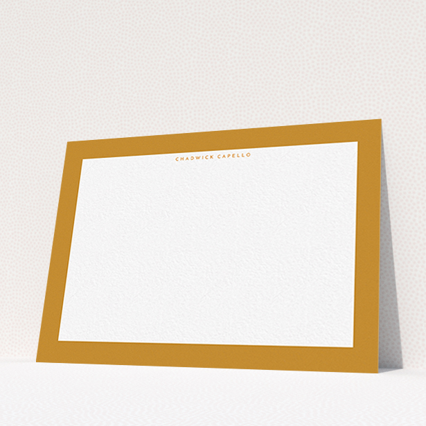 A men custom writing stationery template titled "Striking orange ". It is an A6 card in a landscape orientation. "Striking orange " is available as a flat card, with tones of orange and white.
