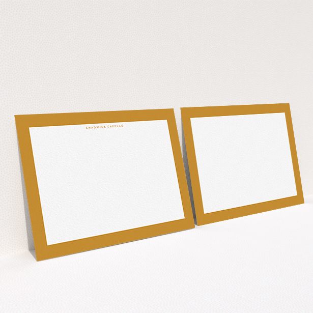 A men custom writing stationery template titled "Striking orange ". It is an A6 card in a landscape orientation. "Striking orange " is available as a flat card, with tones of orange and white.