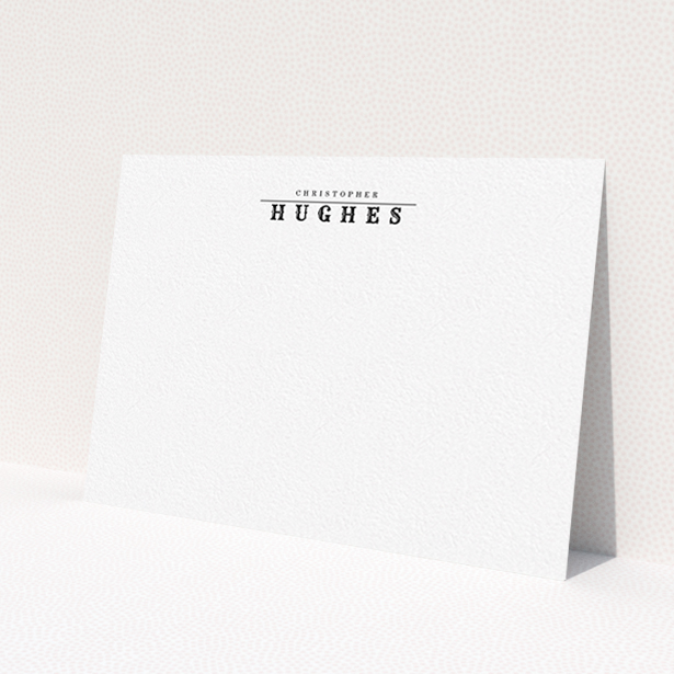 A men custom writing stationery design titled 'Take the point'. It is an A6 card in a landscape orientation. 'Take the point' is available as a flat card, with mainly white colouring.