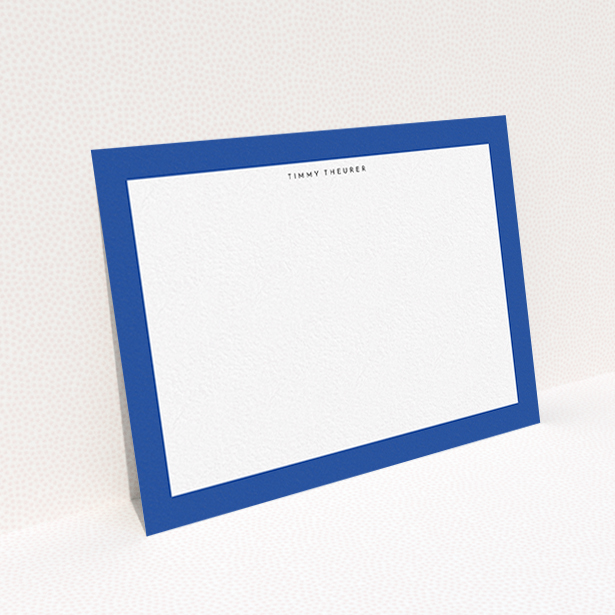 A men personalised note card design named "Big blue". It is an A6 card in a landscape orientation. "Big blue" is available as a flat card, with tones of blue and white.