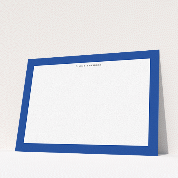 A men personalised note card design named "Big blue". It is an A6 card in a landscape orientation. "Big blue" is available as a flat card, with tones of blue and white.