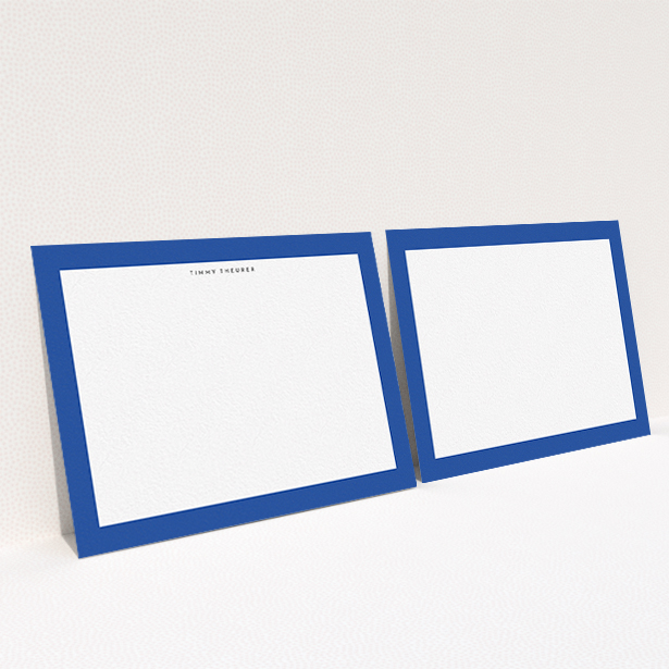 A men personalised note card design named "Big blue". It is an A6 card in a landscape orientation. "Big blue" is available as a flat card, with tones of blue and white.