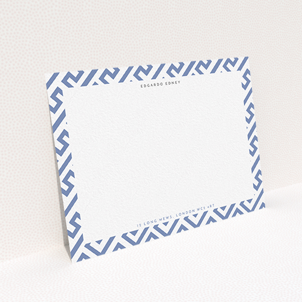 A men personalised note card called "Blue maze". It is an A6 card in a landscape orientation. "Blue maze" is available as a flat card, with tones of blue and white.