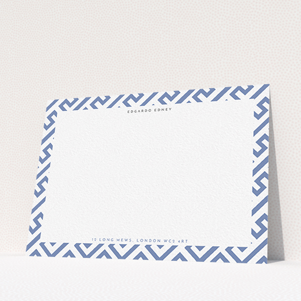 A men personalised note card called "Blue maze". It is an A6 card in a landscape orientation. "Blue maze" is available as a flat card, with tones of blue and white.