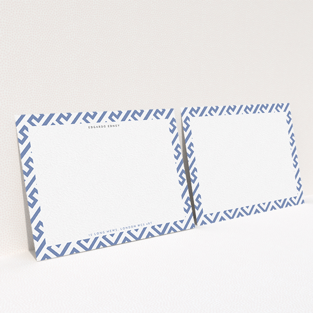 A men personalised note card called "Blue maze". It is an A6 card in a landscape orientation. "Blue maze" is available as a flat card, with tones of blue and white.