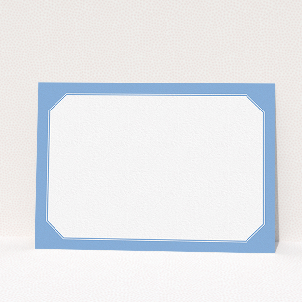 A men personalised note card design called "Classic blue". It is an A6 card in a landscape orientation. "Classic blue" is available as a flat card, with tones of blue and white.