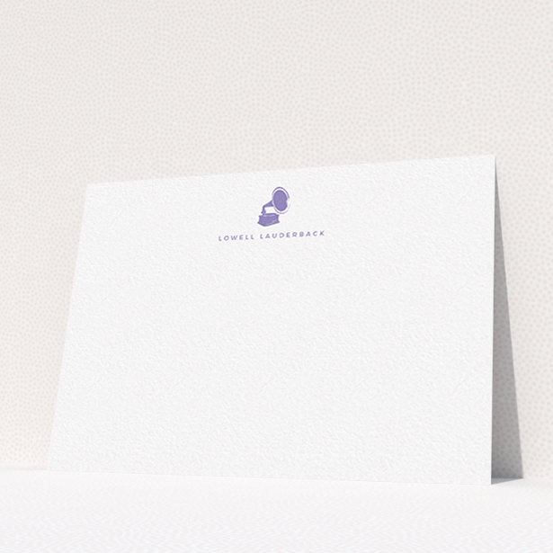 A men personalised note card named "Purple sound". It is an A6 card in a landscape orientation. "Purple sound" is available as a flat card, with tones of white and purple.