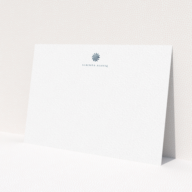 A men personalised note card called 'Sundial at dawn'. It is an A6 card in a landscape orientation. 'Sundial at dawn' is available as a flat card, with tones of white and blue.
