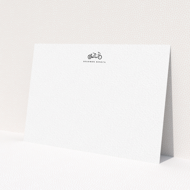 A men personalised note card design titled 'Tandem for two'. It is an A6 card in a landscape orientation. 'Tandem for two' is available as a flat card, with tones of white and black.