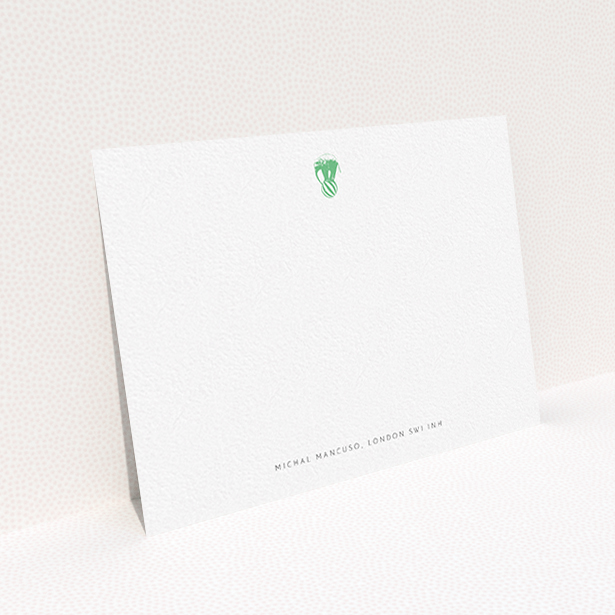 A men personalised note card design called "The impossible elephant". It is an A6 card in a landscape orientation. "The impossible elephant" is available as a flat card, with tones of white and green.