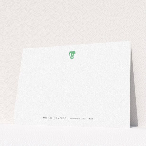 A men personalised note card design called "The impossible elephant". It is an A6 card in a landscape orientation. "The impossible elephant" is available as a flat card, with tones of white and green.