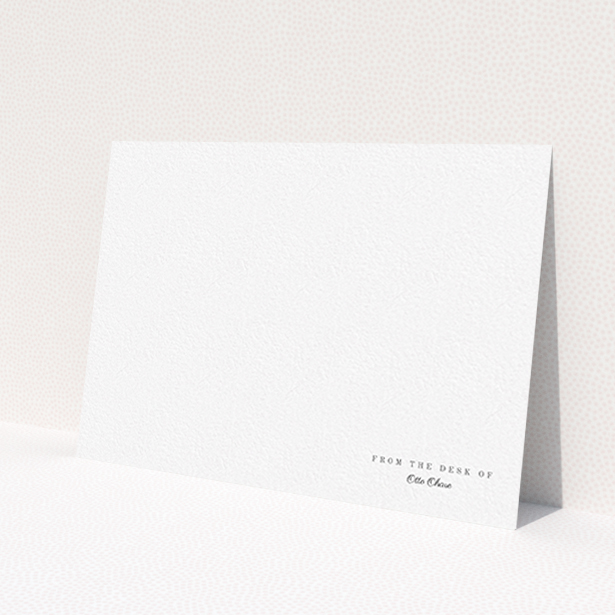 A men personalised note card design titled 'Tucked in the corner'. It is an A6 card in a landscape orientation. 'Tucked in the corner' is available as a flat card, with mainly white colouring.