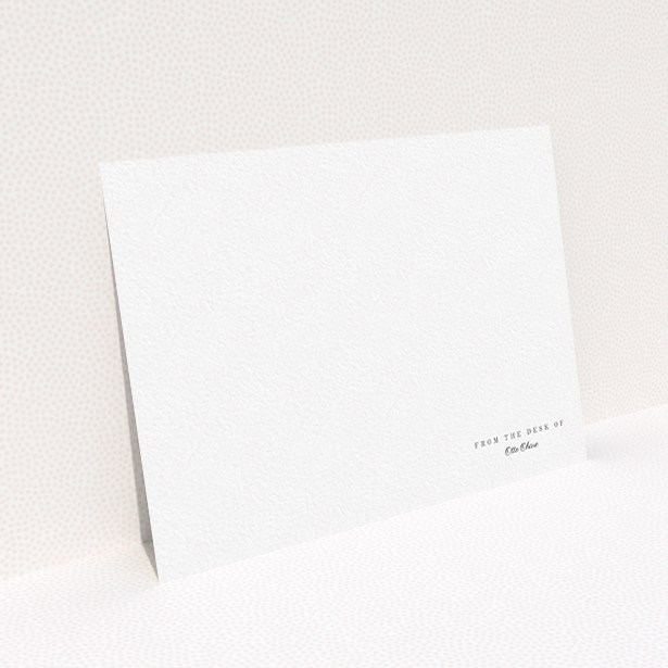 A men personalised note card design titled "Tucked in the corner". It is an A6 card in a landscape orientation. "Tucked in the corner" is available as a flat card, with mainly white colouring.