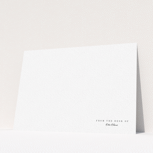 A men personalised note card design titled "Tucked in the corner". It is an A6 card in a landscape orientation. "Tucked in the corner" is available as a flat card, with mainly white colouring.