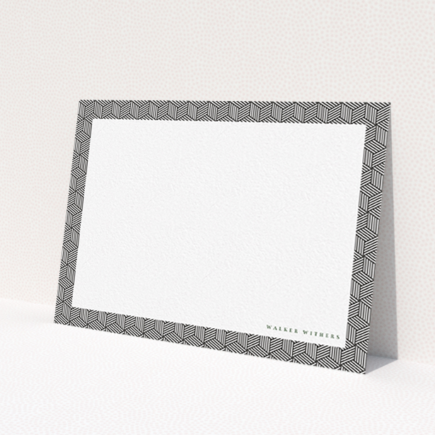 A mens correspondence card named 'Box geometric'. It is an A6 card in a landscape orientation. 'Box geometric' is available as a flat card, with tones of black and white.