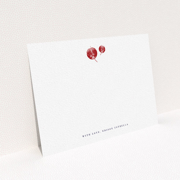 A mens correspondence card design named "Shanghai Nights". It is an A6 card in a landscape orientation. "Shanghai Nights" is available as a flat card, with tones of white and red.