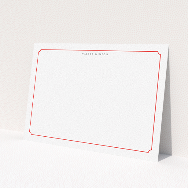 A mens correspondence card design named 'Simple and red'. It is an A6 card in a landscape orientation. 'Simple and red' is available as a flat card, with tones of white and red.