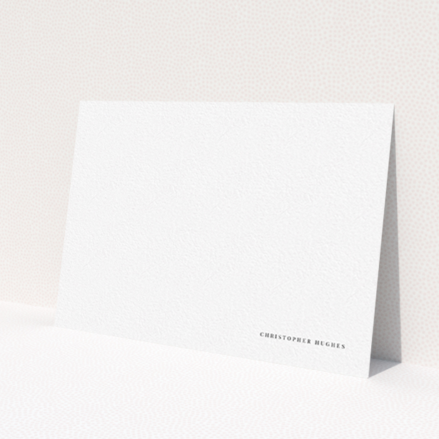 A mens correspondence card design titled 'Simple as can be'. It is an A6 card in a landscape orientation. 'Simple as can be' is available as a flat card, with mainly white colouring.