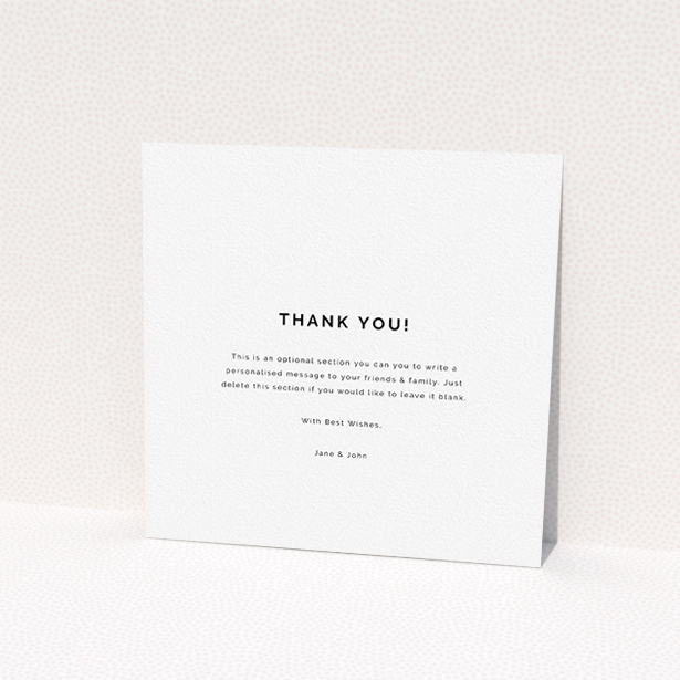 A new baby thank you card design called "Big Banner". It is a square (148mm x 148mm) card in a square orientation. It is a photographic new baby thank you card with room for 1 photo. "Big Banner" is available as a flat card, with tones of pink and white.