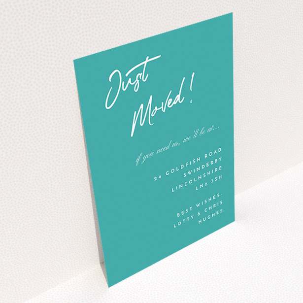 A new home card called "Simple Blue". It is an A5 card in a portrait orientation. "Simple Blue" is available as a flat card, with tones of green and white.
