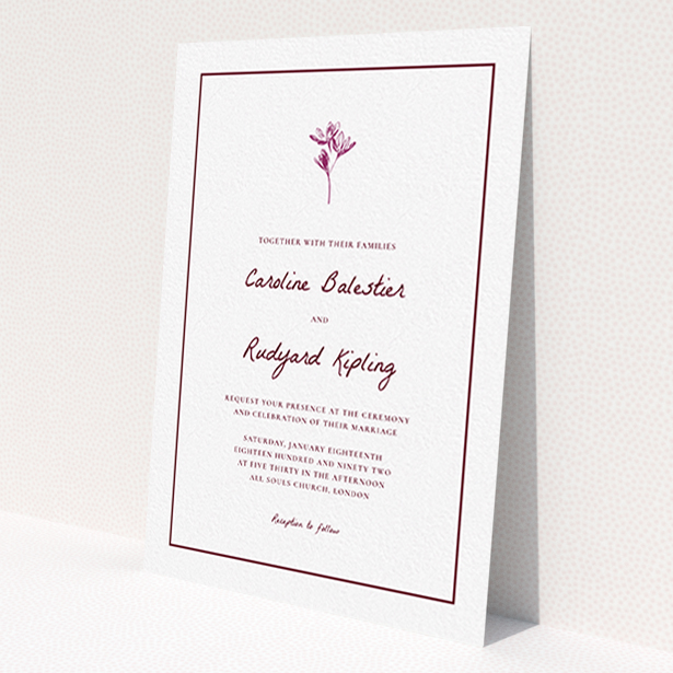 A personalised wedding invitation design called 'My little daisy'. It is an A6 invite in a portrait orientation. 'My little daisy' is available as a flat invite, with mainly white colouring.
