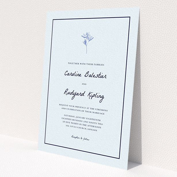 A personalised wedding invitation design named 'My little daisy'. It is an A6 invite in a portrait orientation. 'My little daisy' is available as a flat invite, with mainly white colouring.
