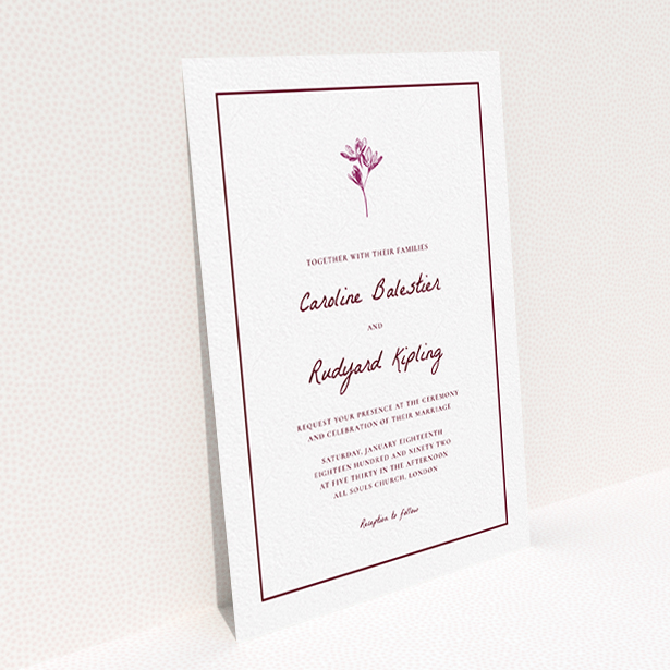 A personalised wedding invitation design called "My little daisy". It is an A6 invite in a portrait orientation. "My little daisy" is available as a flat invite, with mainly white colouring.