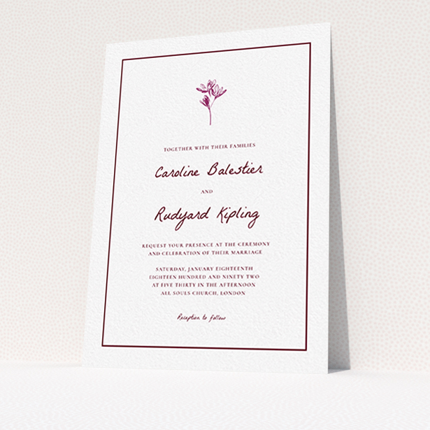 A personalised wedding invitation design called "My little daisy". It is an A6 invite in a portrait orientation. "My little daisy" is available as a flat invite, with mainly white colouring.