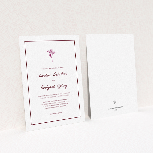 A personalised wedding invitation design called "My little daisy". It is an A6 invite in a portrait orientation. "My little daisy" is available as a flat invite, with mainly white colouring.