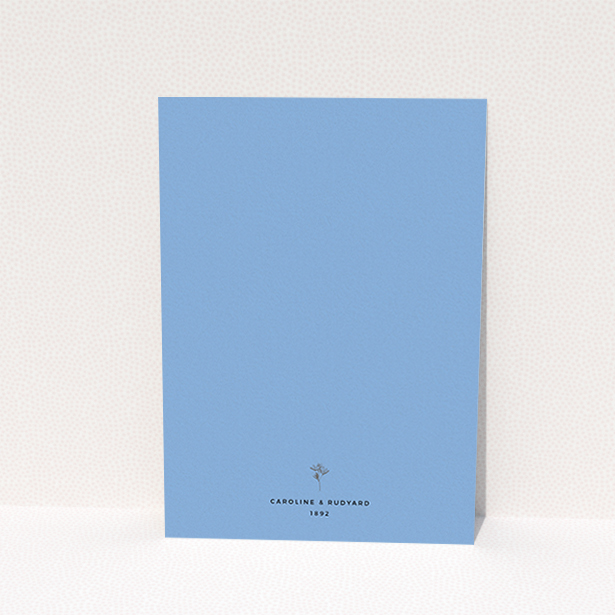 A personalised wedding invitation template titled "My little daisy". It is an A6 invite in a portrait orientation. "My little daisy" is available as a flat invite, with tones of blue and white.