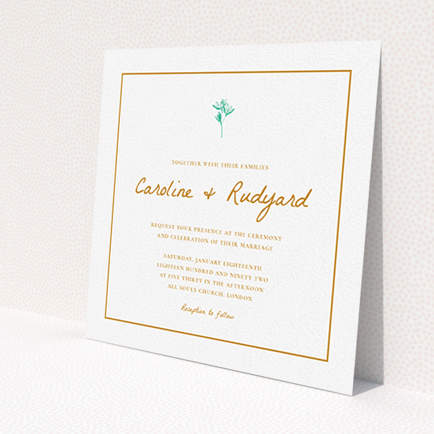 A personalised wedding invitation named 'My little daisy'. It is a square (148mm x 148mm) invite in a square orientation. 'My little daisy' is available as a flat invite, with tones of white and green.