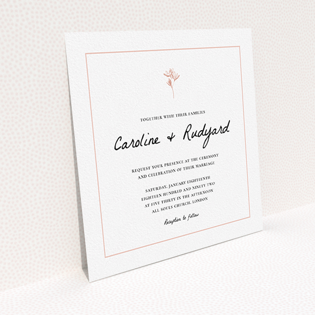 A personalised wedding invitation template titled "My little daisy". It is a square (148mm x 148mm) invite in a square orientation. "My little daisy" is available as a flat invite, with tones of white and pink.