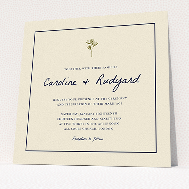 A personalised wedding invitation called "My little daisy". It is a square (148mm x 148mm) invite in a square orientation. "My little daisy" is available as a flat invite, with tones of cream and gold.