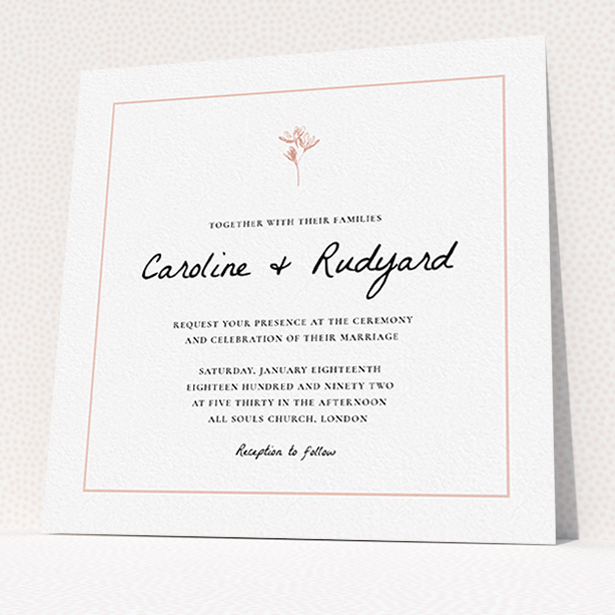 A personalised wedding invitation template titled "My little daisy". It is a square (148mm x 148mm) invite in a square orientation. "My little daisy" is available as a flat invite, with tones of white and pink.