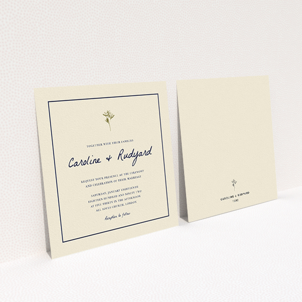 A personalised wedding invitation called "My little daisy". It is a square (148mm x 148mm) invite in a square orientation. "My little daisy" is available as a flat invite, with tones of cream and gold.