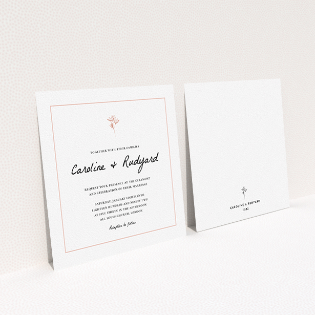 A personalised wedding invitation template titled "My little daisy". It is a square (148mm x 148mm) invite in a square orientation. "My little daisy" is available as a flat invite, with tones of white and pink.