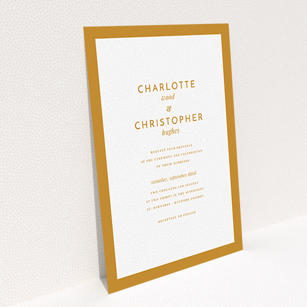 A personalised wedding invitation design titled "Script switch". It is an A6 invite in a portrait orientation. "Script switch" is available as a flat invite, with tones of orange and white.