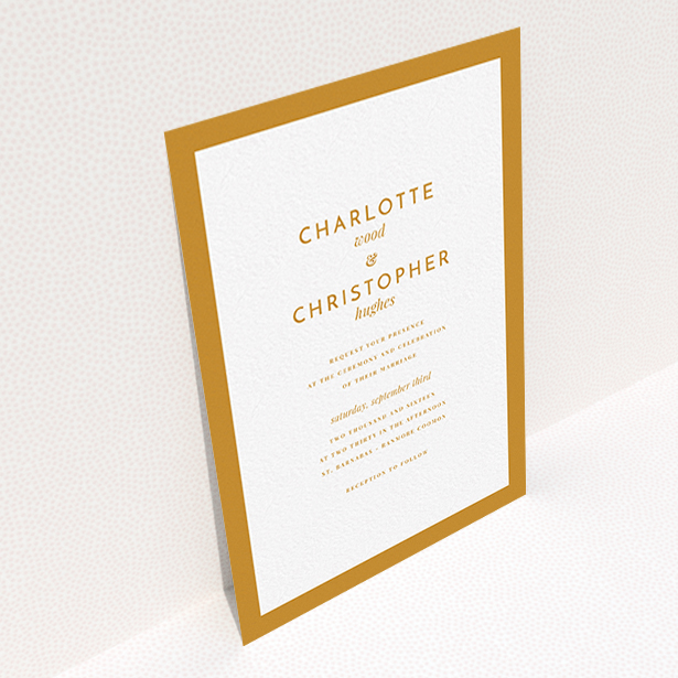 A personalised wedding invitation design titled "Script switch". It is an A6 invite in a portrait orientation. "Script switch" is available as a flat invite, with tones of orange and white.