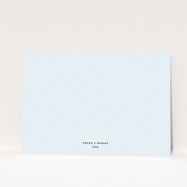 A personalised wedding invitation design named "Simple circle border". It is an A6 invite in a landscape orientation. "Simple circle border" is available as a flat invite, with mainly light blue colouring.
