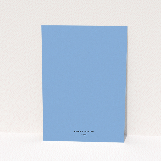 A personalised wedding invitation design titled "Take on the sides". It is an A6 invite in a portrait orientation. "Take on the sides" is available as a flat invite, with tones of blue and white.