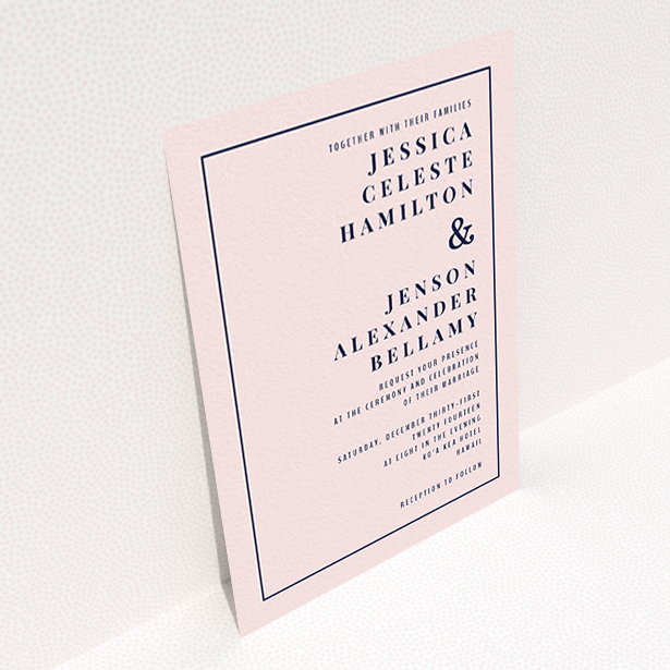 A personalised wedding invitation template titled "To the right". It is an A6 invite in a portrait orientation. "To the right" is available as a flat invite, with mainly pink colouring.